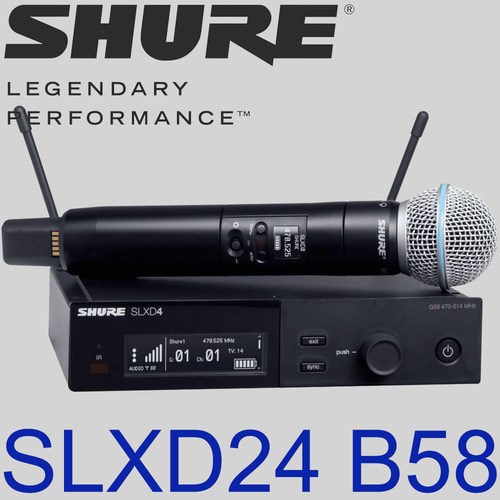 슈어 SLXD24 B58 / SHURE 무선핸드마이크 / 다이나믹 무선 핸드 송신기 세트 / SLXD24B58 / 디지털 무선 마이크 송수신기 / 무선핸드 마이크 송신기 셋 / SLXD24-B58