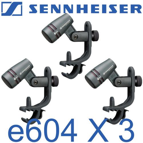 SENNHEISER E604 3 PACK / E-604 3개 패키지 / 탐탐 스네어 드럼 / 드럼 타악기 / 악기 수음용 마이크 / 젠하이저 악기용 / E 604 3대 / 클램프 케이스 포함